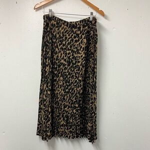 Halogen Leopard Print Pleated Midi Skirt – Size L